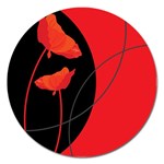 Flower Floral Red Black Sakura Line Magnet 5  (Round) Front