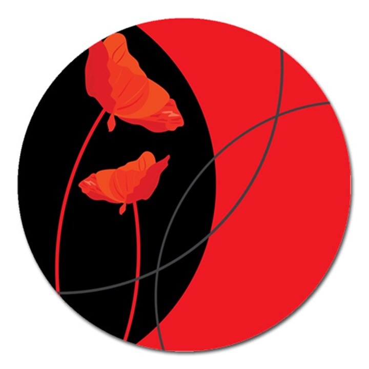 Flower Floral Red Black Sakura Line Magnet 5  (Round)