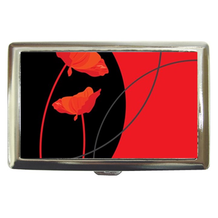 Flower Floral Red Black Sakura Line Cigarette Money Cases