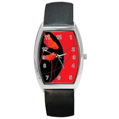 Flower Floral Red Black Sakura Line Barrel Style Metal Watch by Mariart