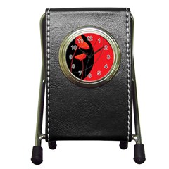 Flower Floral Red Black Sakura Line Pen Holder Desk Clocks by Mariart