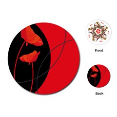 Flower Floral Red Black Sakura Line Playing Cards (round)  by Mariart