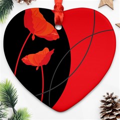 Flower Floral Red Black Sakura Line Heart Ornament (two Sides) by Mariart