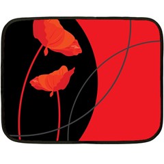 Flower Floral Red Black Sakura Line Fleece Blanket (mini) by Mariart