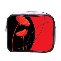 Flower Floral Red Black Sakura Line Mini Toiletries Bags by Mariart