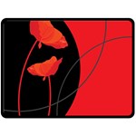 Flower Floral Red Black Sakura Line Fleece Blanket (Large)  80 x60  Blanket Front