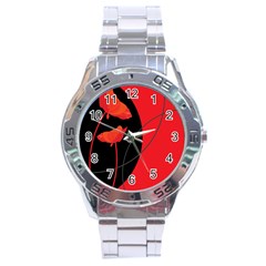 Flower Floral Red Black Sakura Line Stainless Steel Analogue Watch by Mariart