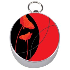 Flower Floral Red Black Sakura Line Silver Compasses