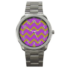 Zig Zags Pattern Sport Metal Watch by Valentinaart