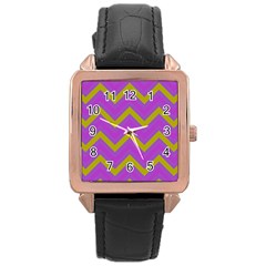 Zig Zags Pattern Rose Gold Leather Watch  by Valentinaart