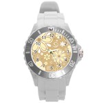 Flower Floral Star Sunflower Grey Round Plastic Sport Watch (L) Front