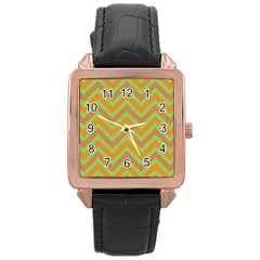 Zig Zags Pattern Rose Gold Leather Watch  by Valentinaart