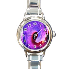 Digital Art Spirals Wave Waves Chevron Red Purple Blue Pink Round Italian Charm Watch by Mariart