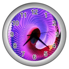 Digital Art Spirals Wave Waves Chevron Red Purple Blue Pink Wall Clocks (silver)  by Mariart