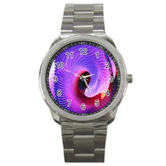 Digital Art Spirals Wave Waves Chevron Red Purple Blue Pink Sport Metal Watch by Mariart