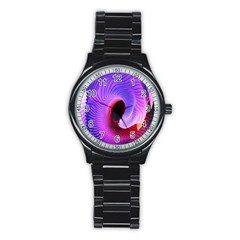 Digital Art Spirals Wave Waves Chevron Red Purple Blue Pink Stainless Steel Round Watch by Mariart