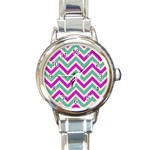 Zig zags pattern Round Italian Charm Watch Front