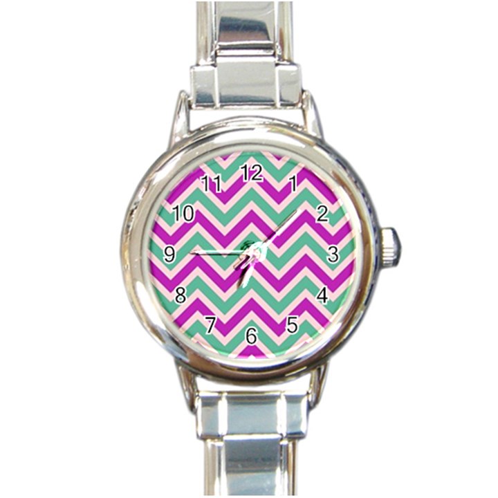 Zig zags pattern Round Italian Charm Watch