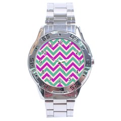 Zig Zags Pattern Stainless Steel Analogue Watch by Valentinaart