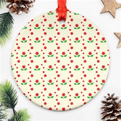 Flower Floral Sunflower Rose Star Red Green Ornament (round) by Mariart