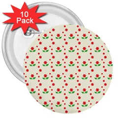 Flower Floral Sunflower Rose Star Red Green 3  Buttons (10 Pack) 