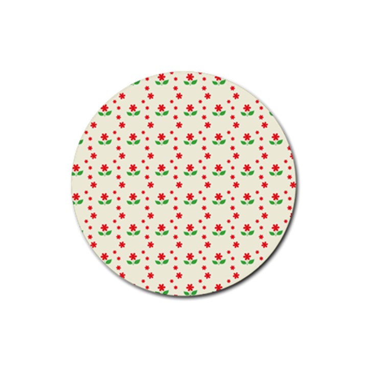 Flower Floral Sunflower Rose Star Red Green Rubber Round Coaster (4 pack) 