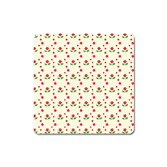 Flower Floral Sunflower Rose Star Red Green Square Magnet by Mariart