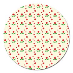 Flower Floral Sunflower Rose Star Red Green Magnet 5  (round)