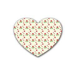 Flower Floral Sunflower Rose Star Red Green Rubber Coaster (heart)  by Mariart