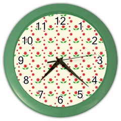 Flower Floral Sunflower Rose Star Red Green Color Wall Clocks by Mariart