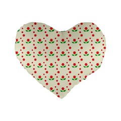 Flower Floral Sunflower Rose Star Red Green Standard 16  Premium Flano Heart Shape Cushions by Mariart