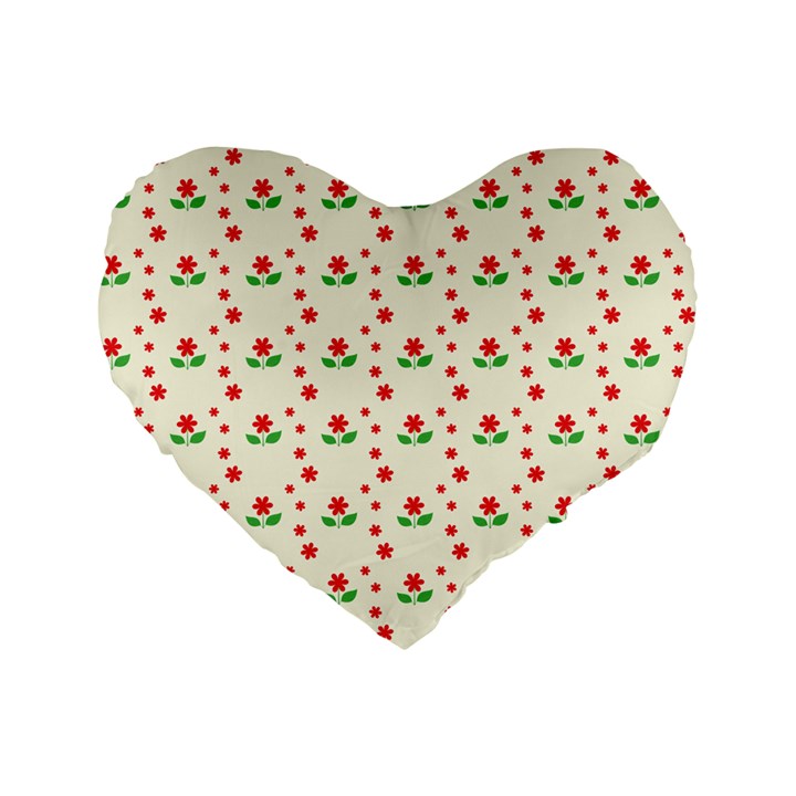 Flower Floral Sunflower Rose Star Red Green Standard 16  Premium Flano Heart Shape Cushions