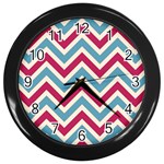 Zig zags pattern Wall Clocks (Black) Front