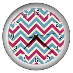 Zig Zags Pattern Wall Clocks (silver)  by Valentinaart