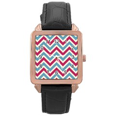 Zig Zags Pattern Rose Gold Leather Watch  by Valentinaart