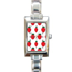 Fruit Strawberries Red Green Rectangle Italian Charm Watch by Mariart