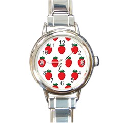 Fruit Strawberries Red Green Round Italian Charm Watch by Mariart