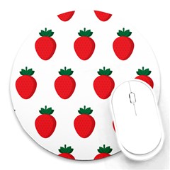 Fruit Strawberries Red Green Round Mousepads by Mariart