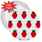 Fruit Strawberries Red Green 3  Buttons (100 pack)  Front