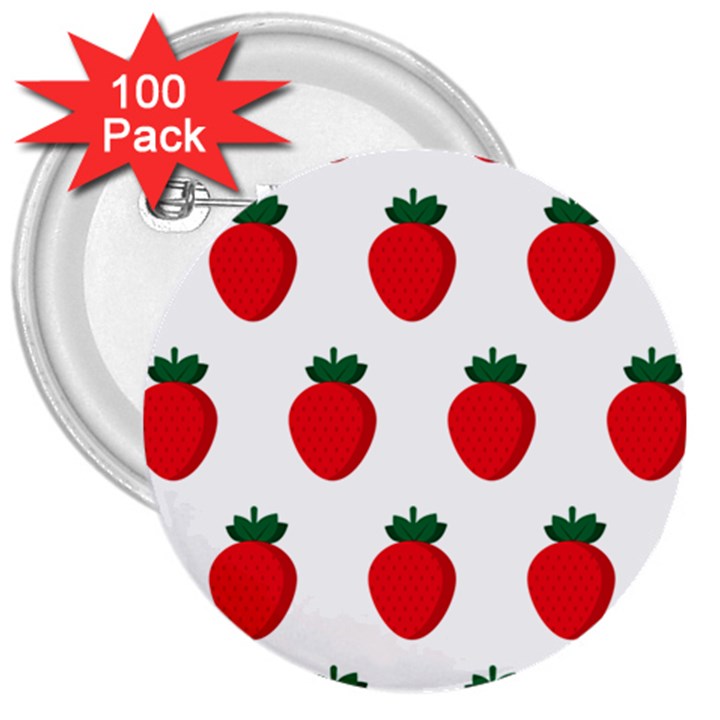 Fruit Strawberries Red Green 3  Buttons (100 pack) 