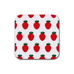 Fruit Strawberries Red Green Rubber Coaster (square) 