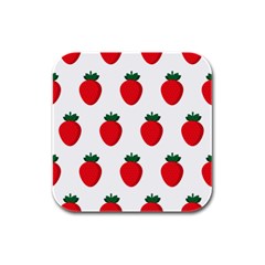 Fruit Strawberries Red Green Rubber Square Coaster (4 Pack) 