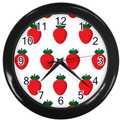 Fruit Strawberries Red Green Wall Clocks (black)