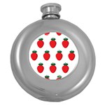 Fruit Strawberries Red Green Round Hip Flask (5 oz) Front