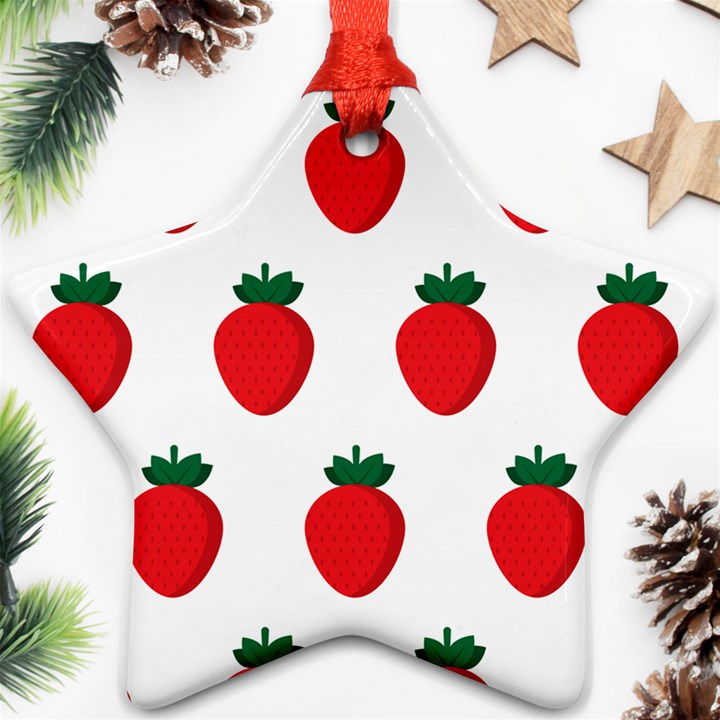 Fruit Strawberries Red Green Star Ornament (Two Sides)