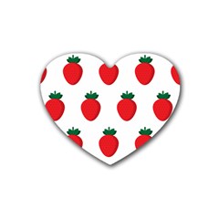 Fruit Strawberries Red Green Rubber Coaster (heart)  by Mariart