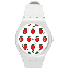 Fruit Strawberries Red Green Round Plastic Sport Watch (m) by Mariart