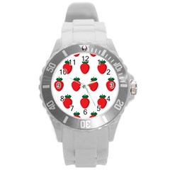 Fruit Strawberries Red Green Round Plastic Sport Watch (l) by Mariart