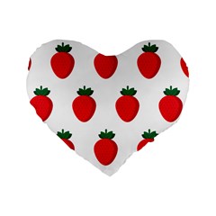 Fruit Strawberries Red Green Standard 16  Premium Heart Shape Cushions by Mariart