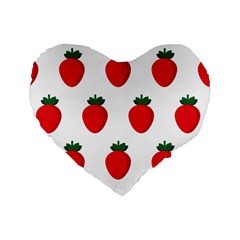 Fruit Strawberries Red Green Standard 16  Premium Flano Heart Shape Cushions by Mariart